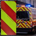 VC612RA Chevron folia odblask żółto-czerwona PRAWA klej kanalik typ 2 (rolka)